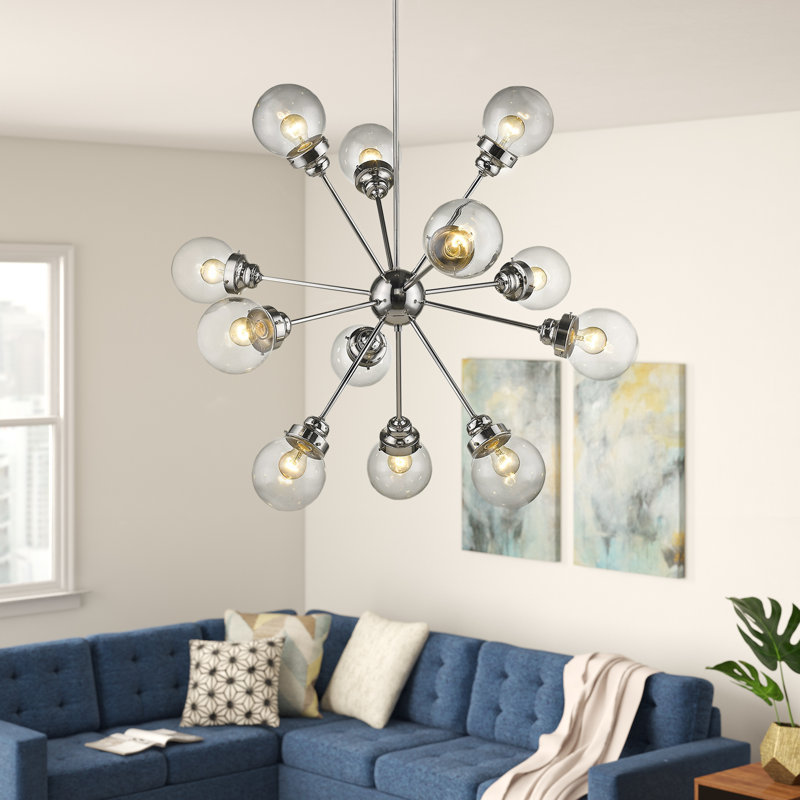 Lustre sphère spoutnik 12 lumières Rabehi, Transparent, Nickel poli