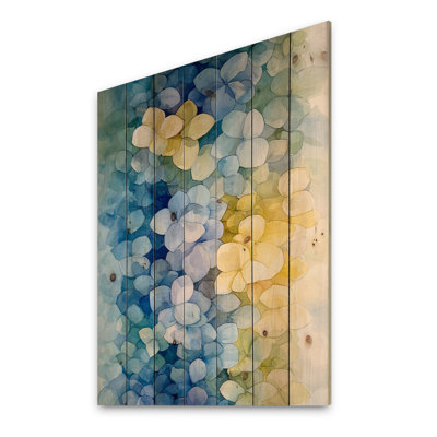 Abstract Hydrangea Horizon Of Simplicity II - Hydrangea Wood Wall Decor - On Natural Pine Wood
