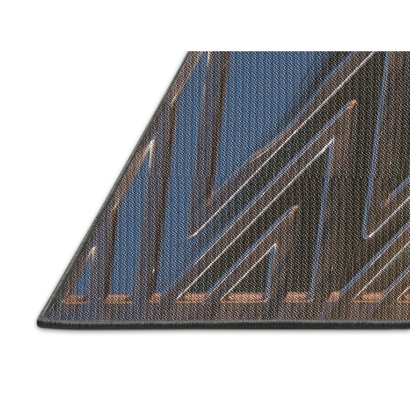 Tapis bleu/vert tissé à la machine, Rectangle 5 pi x 7 pi