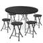 Ensemble 7 pièces table ronde et chaises pliantes 4,5 pi, bureau de réception et tabourets pliables en acier noir-95862907-95862909