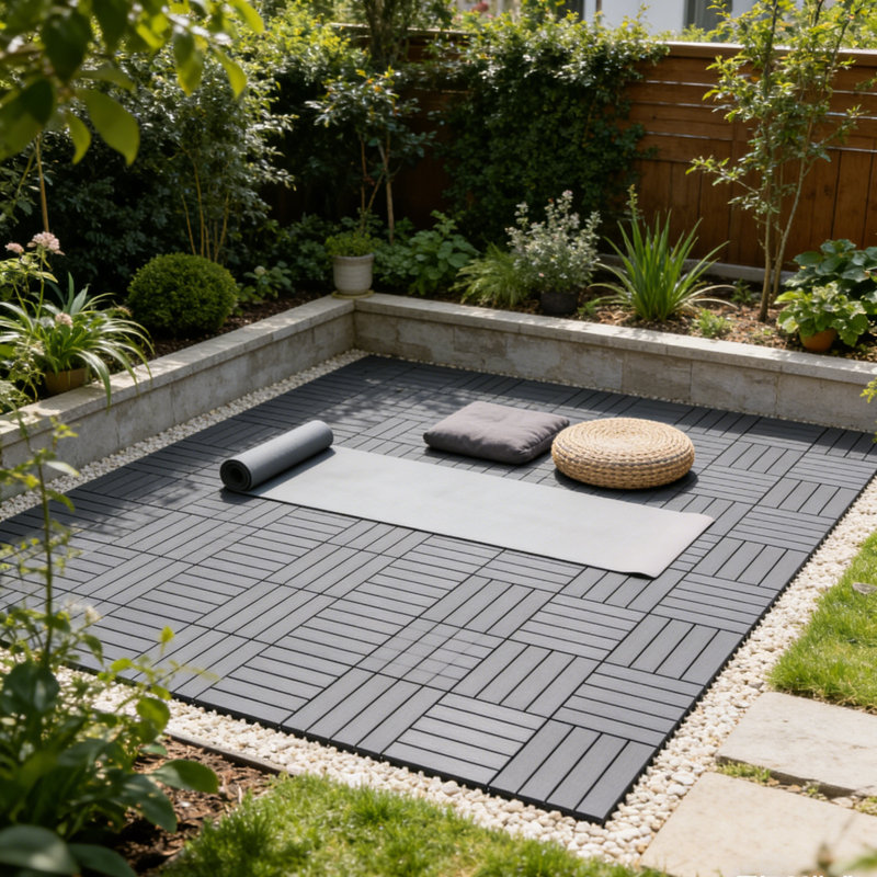 30.5cm L x 30.5cm W Plastic Interlocking Deck Deck Tile Kit, Grey