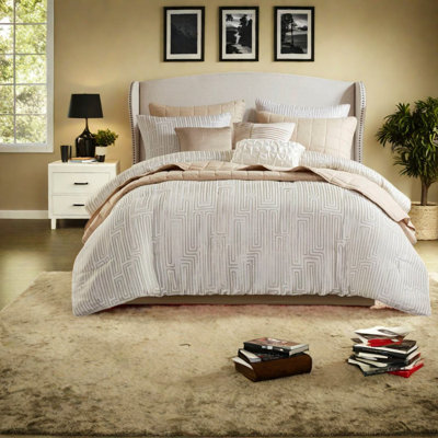 Luxury 10-piece Ivory Bedding Sets, Polyester Jacquard Elegance For Home Retreat