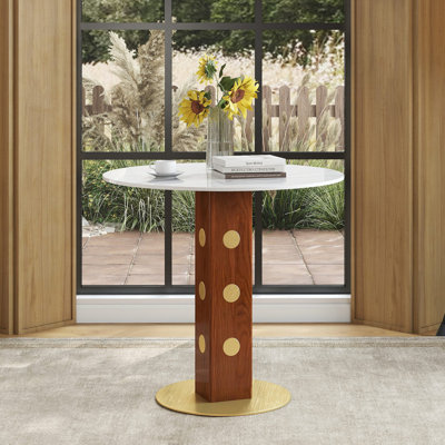 Modern Round Dining Table, Sintered Stone Table With Wooden Leg & Base, 2 - Person Kitchen Table(Only The Negotiation Table)
