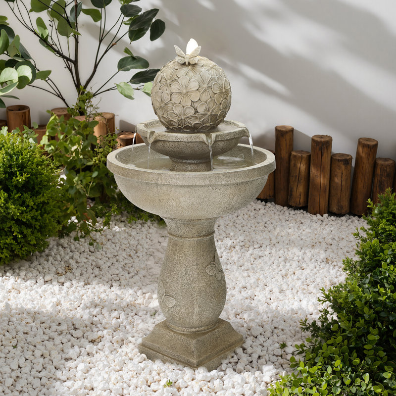 Decorative Garden Birdbath Fountain, Resin Water Feature with Pedestal Design