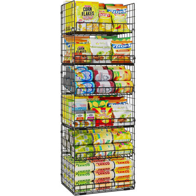 Panier en métal empilable à 6 niveaux, organisateur de boîte pour la cuisine de garde-manger, tablettes de rangement en métal XXL avec séparateurs et poignées, bacs de rangement à assemblage facile pour les fruits et légumes