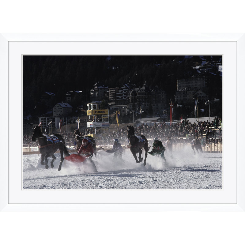 Skijoring Print by Slim Aarons, 43.5" H x 59.5" W x 1.5" D, White Single Picture Framed