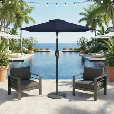 Parasol de marché 7,5 pi avec manivelle et inclinaison. Auvent résistant aux rayons UV pour la piscine, la cour et le patio (sans base)