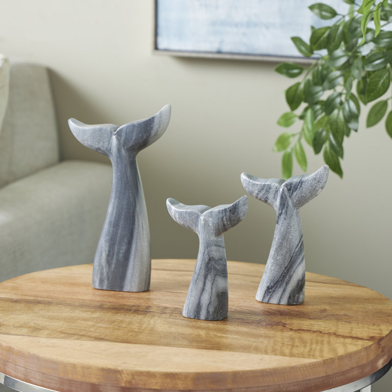 Cole And Grey Marble Tail Whale Sculpture, Gray