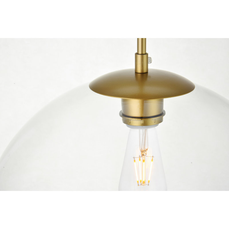 Luminaire suspendu sphérique simple à 1 lumière Snead, Laiton, Transparent, H 72 po x l 11,8 po x P 11,8 po