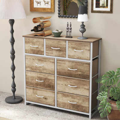 Commode en tissu à 9 tiroirs de 39,37 po avec plateau en bois et commode