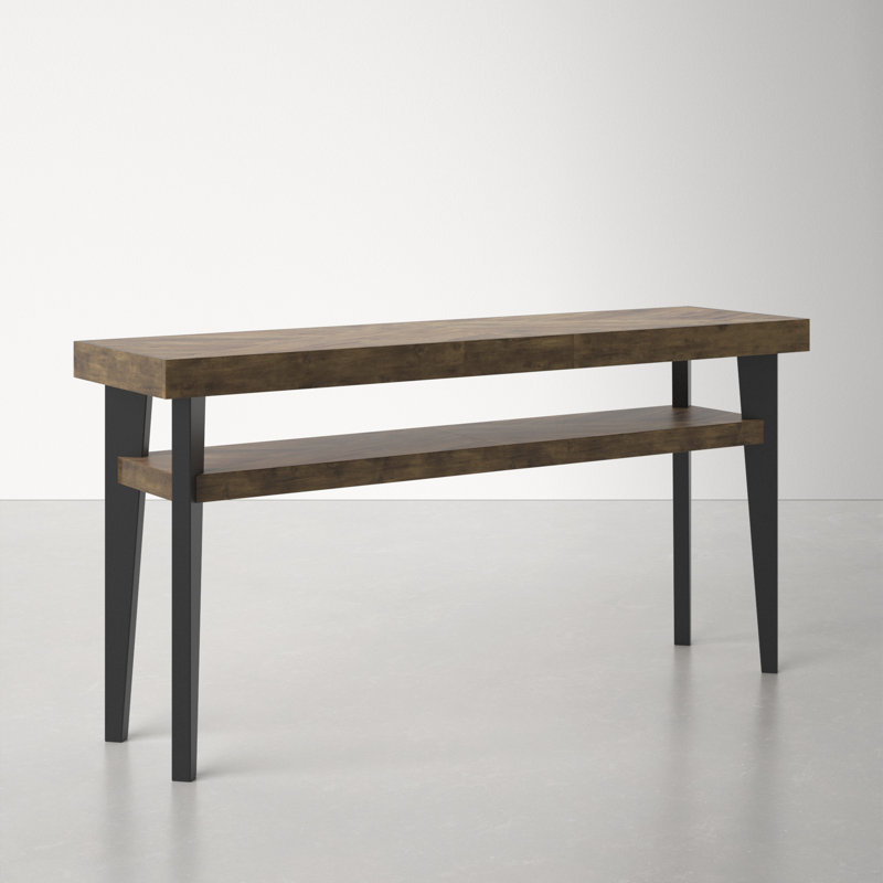 Acacia Wood Console Table with Black Painted Legs and Storage Shelf