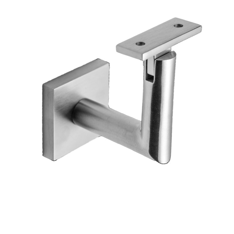 Support de main courante en verre avec rosette carrée et plaque plate, Acier inoxydable satiné