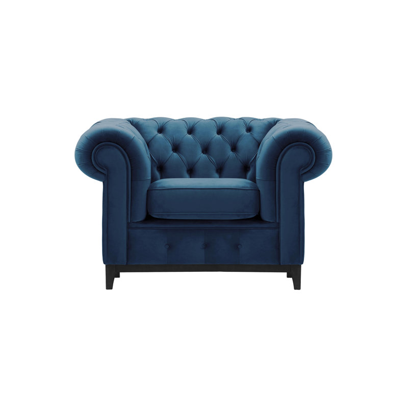 Frizzell Velvet Chesterfield Chair, Black, Blue
