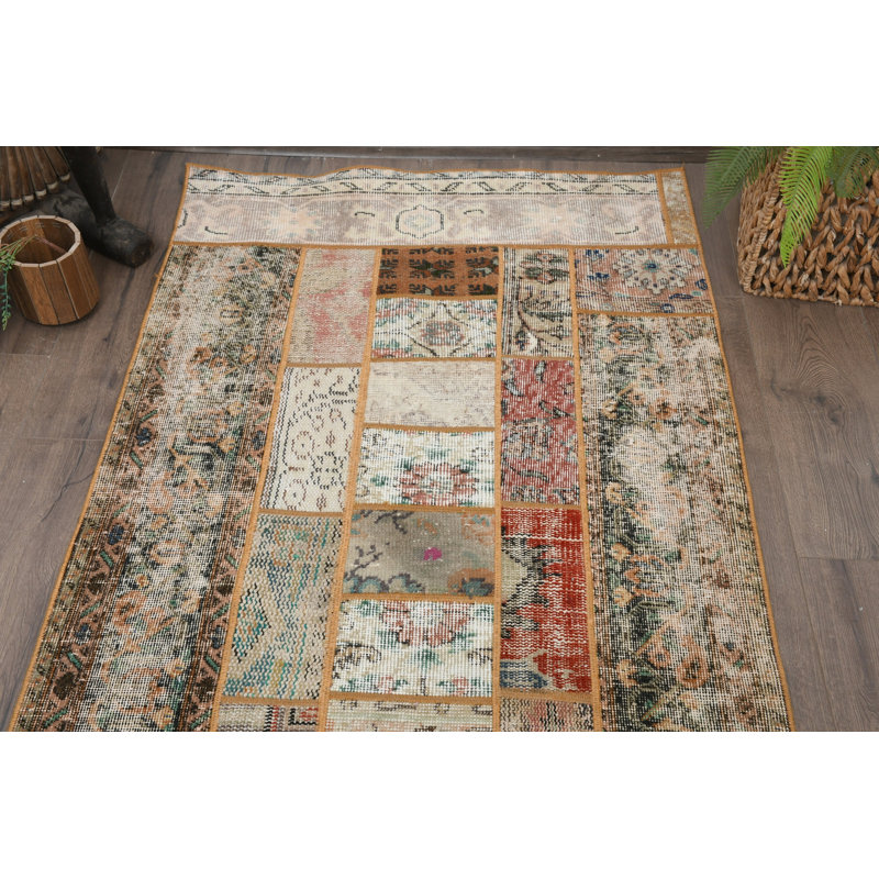 Vintage Wool Patchwork Runner, 38.6x97.6 Inch Yellow Rug