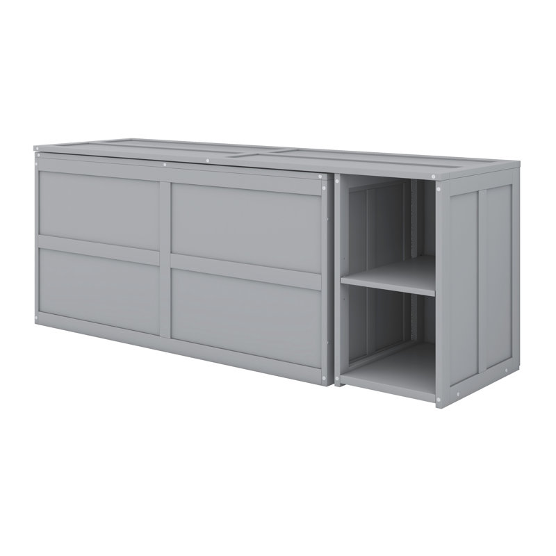 Structure de lit escamotable à conception compacte avec tablettes de rangement et bureau rotatif, Gris