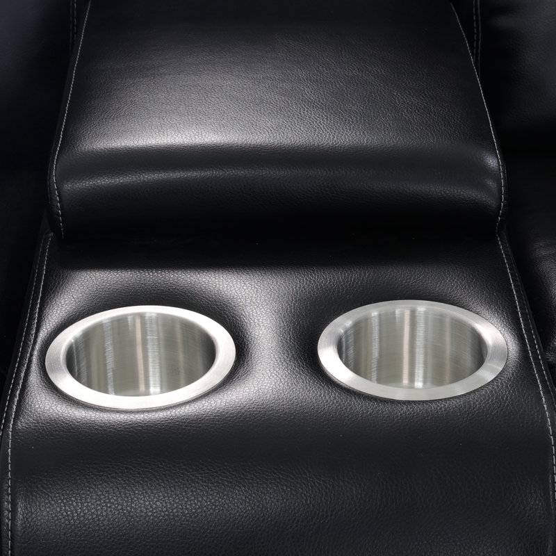 Ensemble de canapé inclinable électrique en cuir 3 pièces noir avec charge USB, console de rangement et porte-gobelets - Canapé modulaire inclinable électrique moderne pour le salon