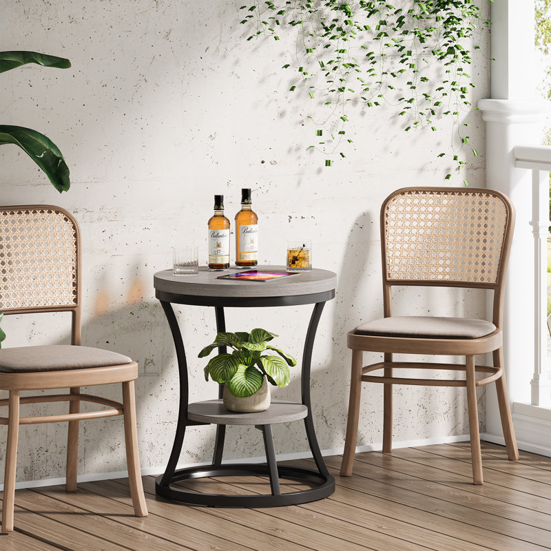 Table de bout Kaarina, table d'appoint ronde (ensemble de 2), Gris, Noir
