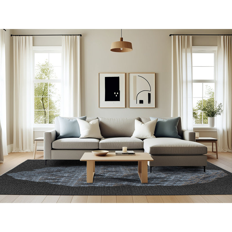 Tapis noir/bleu à motifs, Rectangle 6 pi x 9 pi