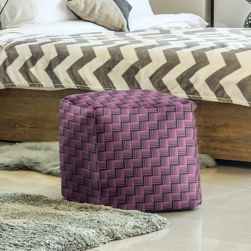 Repose-pieds cubique à rayures classic basketweave, Rose / noir