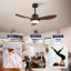 Ventilateur de plafond noir moderne avec 3 lumières ABS et moteur à courant continu réversible à télécommande-599663872-599663877