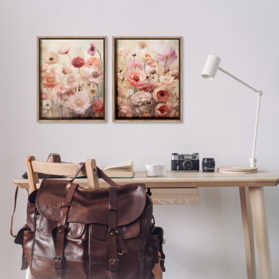 «Pink Blush Floral Field», ensemble de 2 toiles flottantes encadrées par RileyB