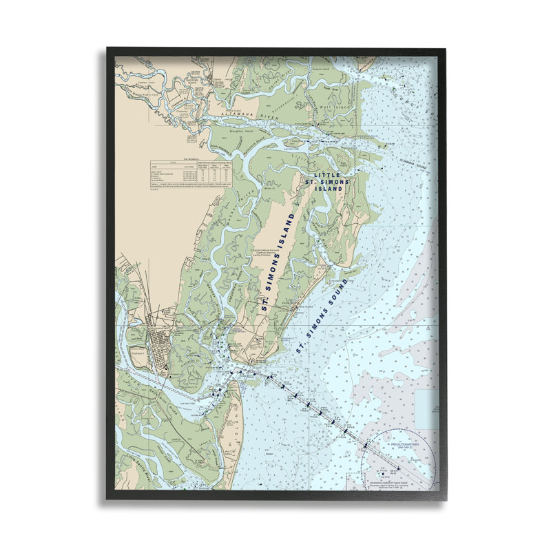 Carte nautique traditionnelle de l'île de St. Simons - bleu vert par Daphne Polselli - impression, H 14 po x l 11 po