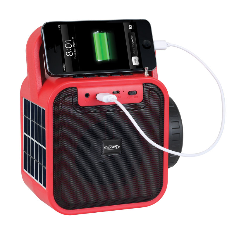 JENSEN® JEP-175 Portable Rechargeable Bluetooth® Speaker With FM Radio, Flashlight, Solar Panel & USB Port