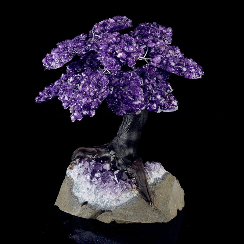 Arbre d'améthyste véritable fabriqué à la main sur base de cristal d'améthyste