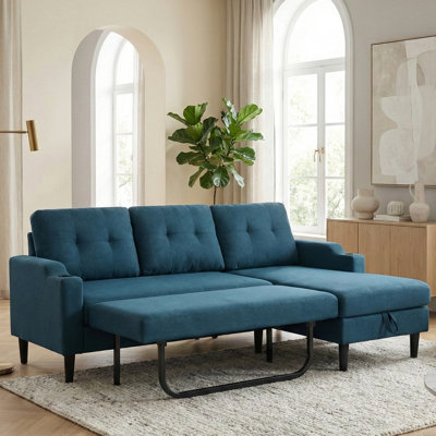 74.8" Upholstered Storage Sofa with Reversible Ottoman and Hidden Compartment