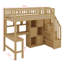 Lit mezzanine simple en bois avec bureau intégré, DEL, tablettes de rangement, armoires et escalier, structure de lit mezzanine peu encombrante-371073415