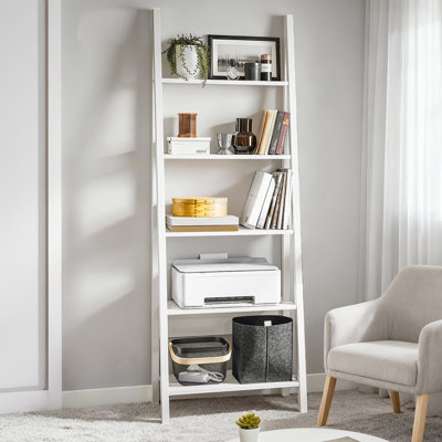 70.9" Ladder Bookshelf with Desk, Modern Open Bookcase Tall Shelf, White