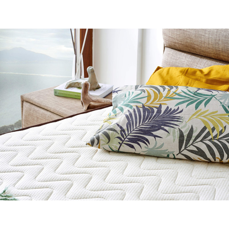 Matelas en mousse viscoélastique de qualité supérieure avec ressorts ensachés, 35,4 x 78,7 x 9,1 pouces | Luxueuse housse en lin matelassé, fibre de silicone et mousse à couche confort | Blanc uni et motif à chevrons bruns pour un confort de sommeil ultime