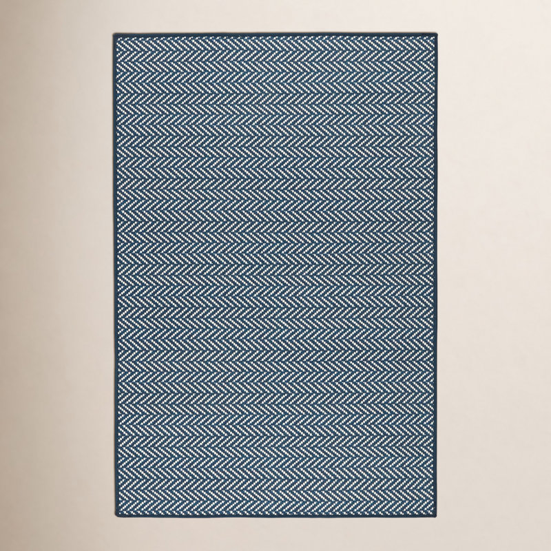 Herringbone Navy Machine Printed Washable Rug, Rectangle 2' x 3'