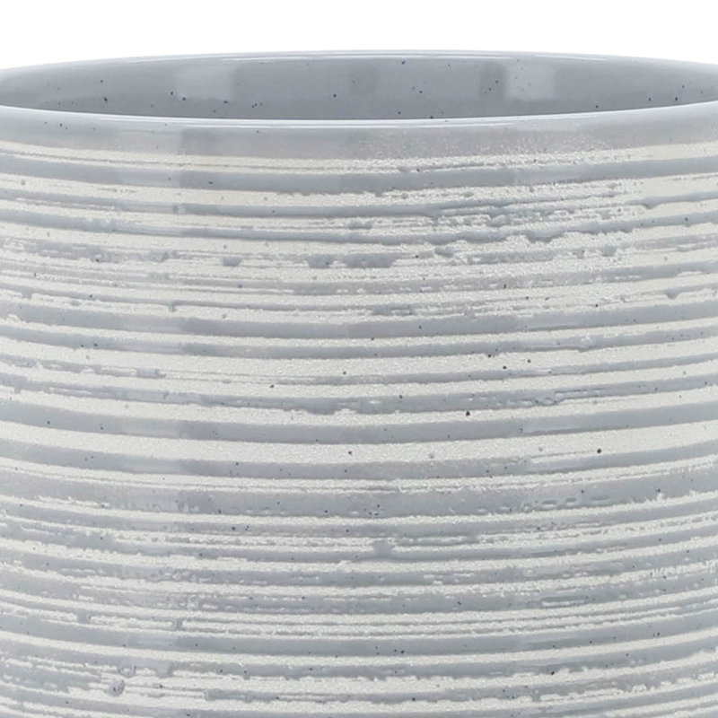 Pot à fleurs en céramique sur support en bois Baltz | Pot moderne en grès avec base décorative, Rayé gris, 2
