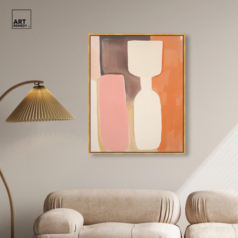 «Peach Echoes I Canvas Modern Boho Abstract» par Art Remedy, H 37 po x l 31 po, Cadre flottant doré