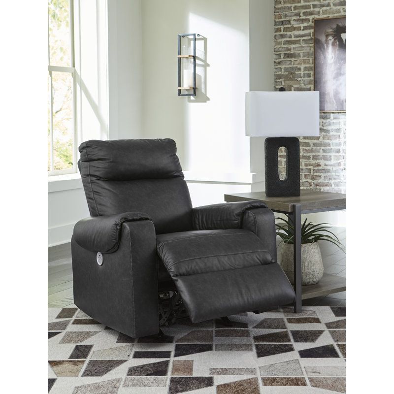 Axtellton Black Faux Leather Power Recliner with USB Port