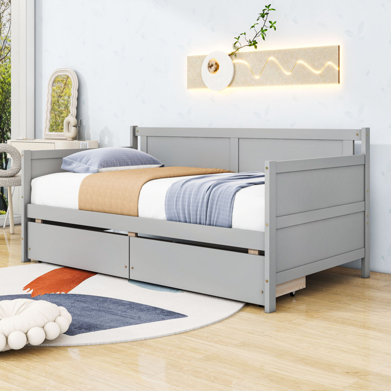 Twin Wooden Daybed with 2 Drawers, Gray