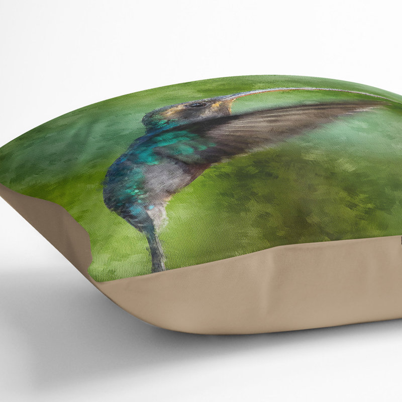 Hermit Hummingbird Painting Cushion with Filling, 40cm H x 40cm W x 15cm D, Stone