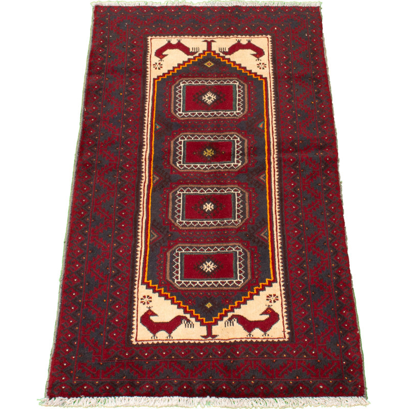 Hand-Knotted Rizbaft Red Wool Rug 3'1" X 5'10"