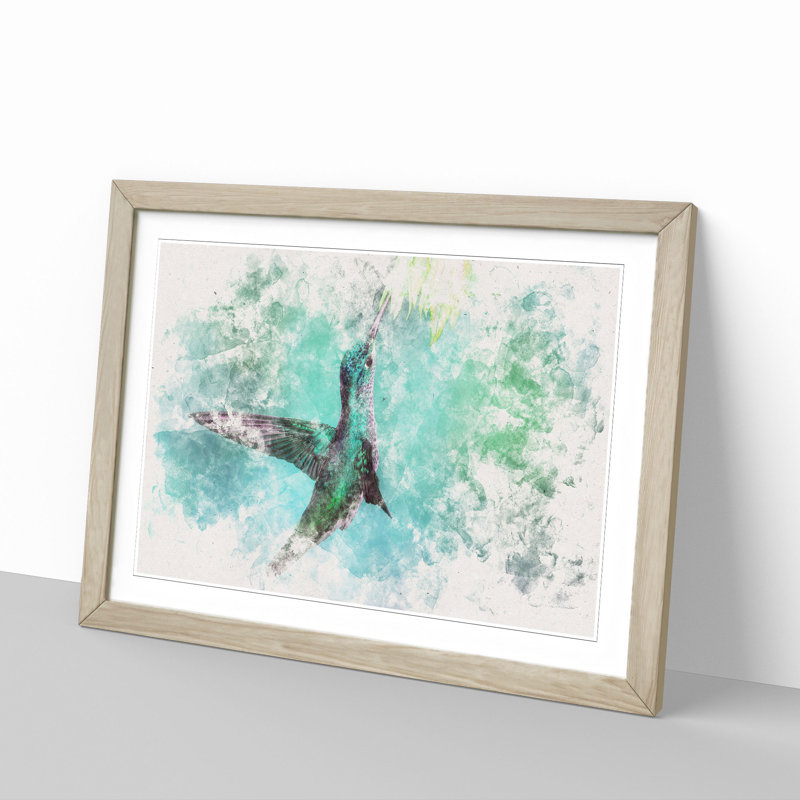 Green Hummingbird - Picture Frame Painting Print, Oak Framed, 62cm H x 87cm W x 2cm D