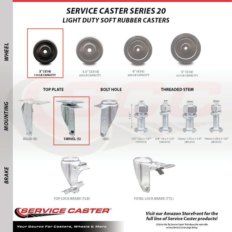 Soft Rubber Wheel Swivel Top Plate Caster