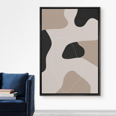 Signe, reproduction d'art sur toile encadrée brun clair et camouflage foncé, empreintes de formes géométriques, illustrations, impressionnisme, style urbain bohémien, cool pour le salon. Chambre à coucher. Bureau - 16 po x 24 po naturel