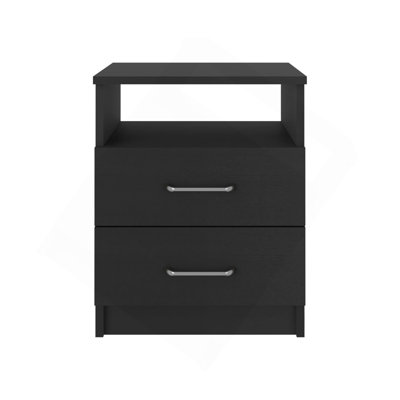 Table de chevet Napoles, table de bout, plateau supérieur supérieur, deux tiroirs, une tablette - noir