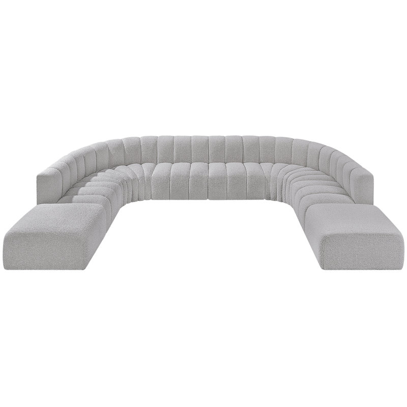 Hurlburt Upholstered Curved Sectional with Ottoman Reversible, Grey Boucle Fabric