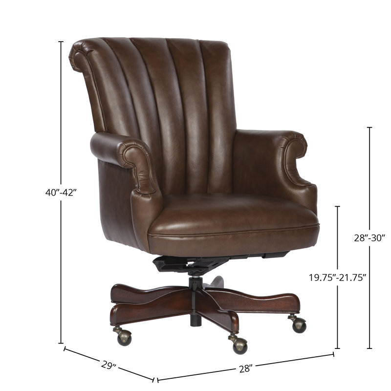 Adilynn Genuine Leather Executive Chair, Brown