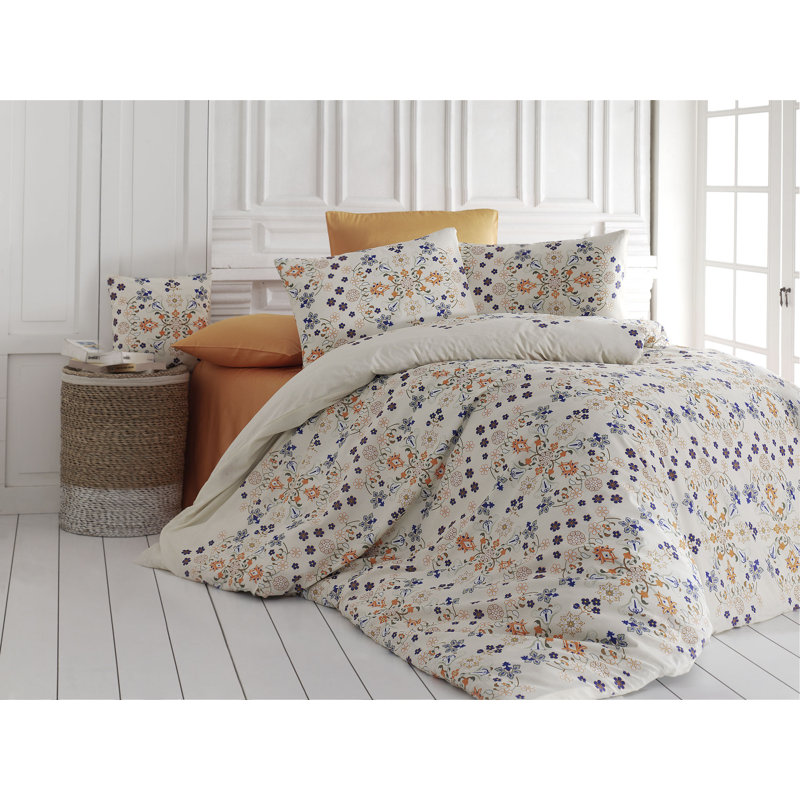 Ensemble de housse de couette 3 pièces en mélange de coton orange / bleu / mauve Dermott