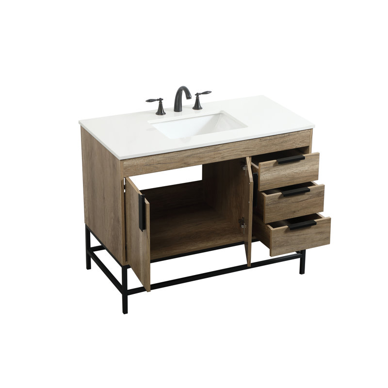 Eugene 42'' Single Bathroom Vanity with Engineered Marble Top, Natural Oak
