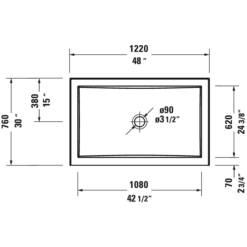 Architec Single Threshold Shower Base, Center