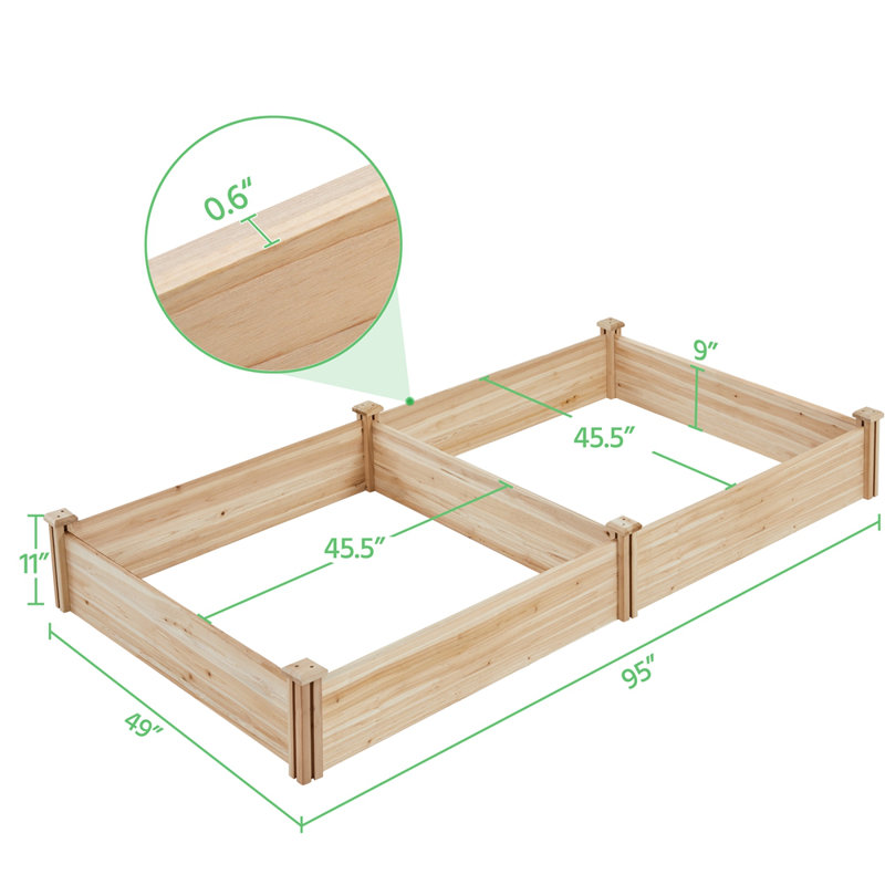 Cisbrough Multi-sized Outdoor Fir Wood Elevated Planter Box for Yard, 11" H X 95" W X 49" D, Wood