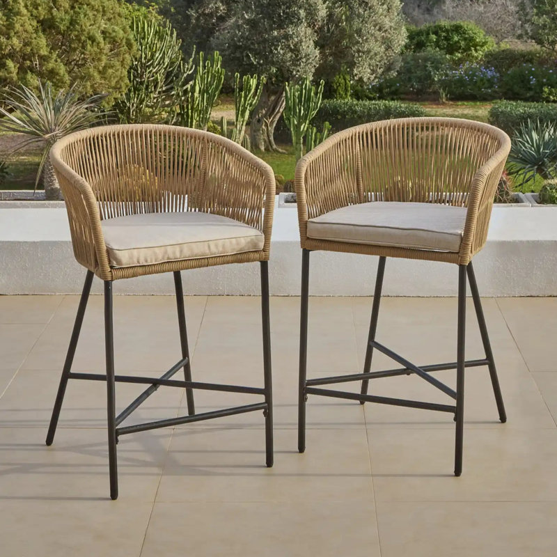 Fabiano Metal Outdoor 69.5cm Bar Stool with Cushion, Natural